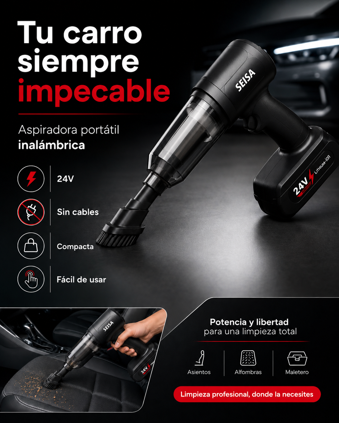 Aspiradora para coche inalambrica